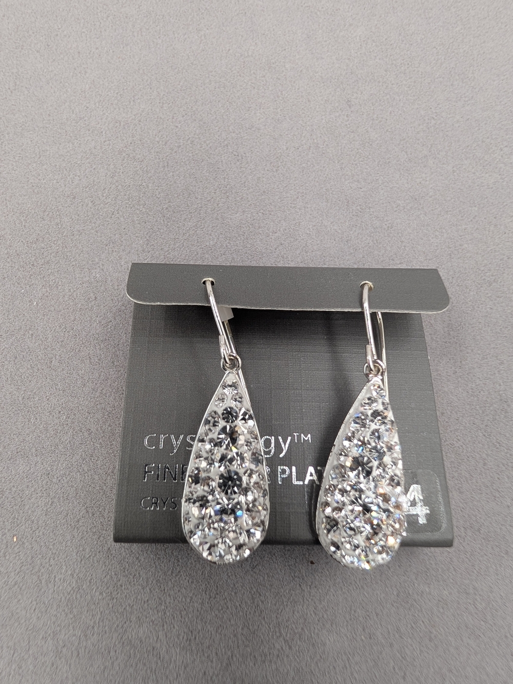 Crystal Teardrop Dangle Earrings - Silver